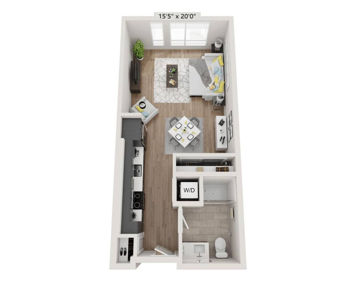 Floorplan diagram for E1BA, showing Studio