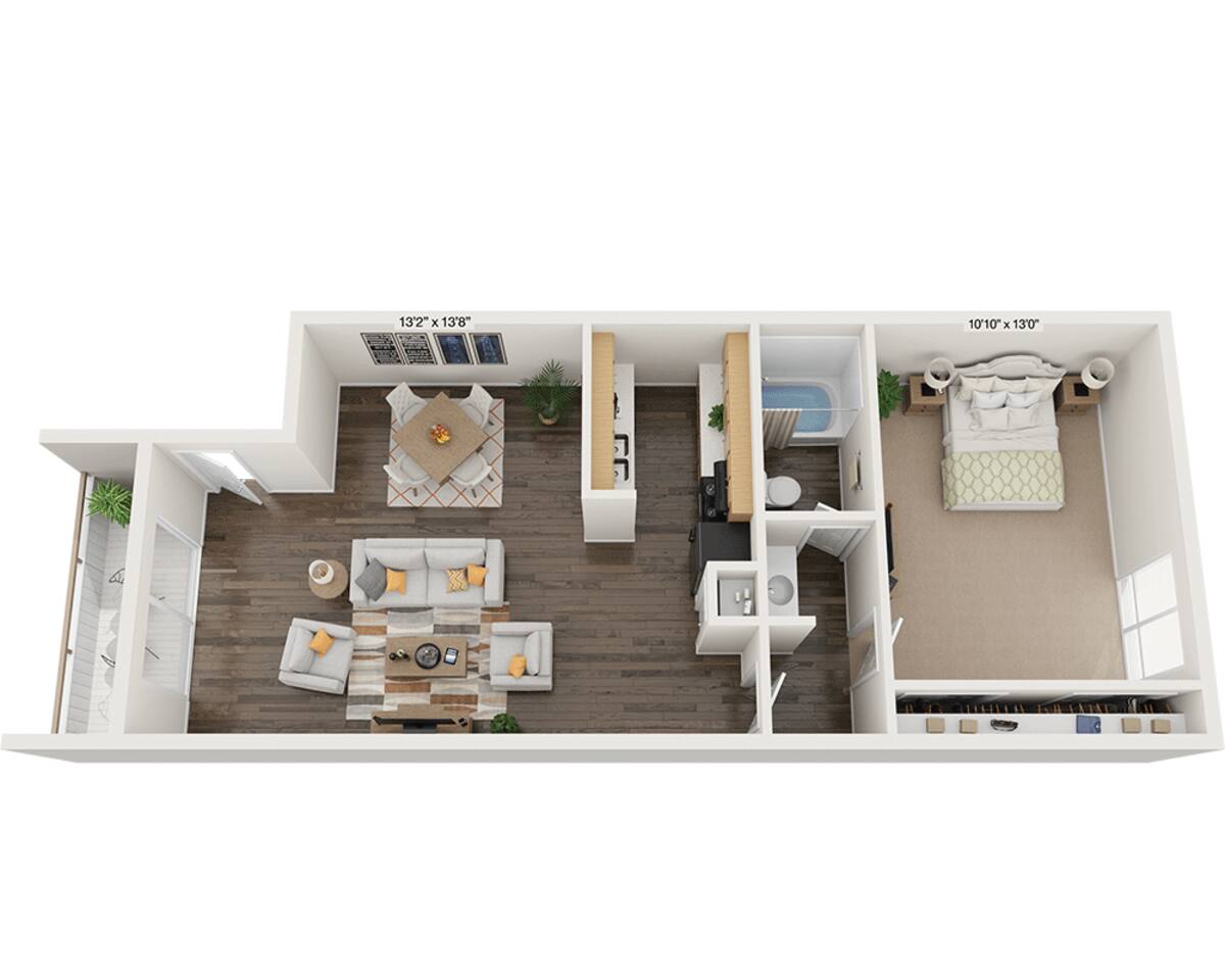 Floorplan diagram for One Bedroom La Paloma, showing 1 bedroom