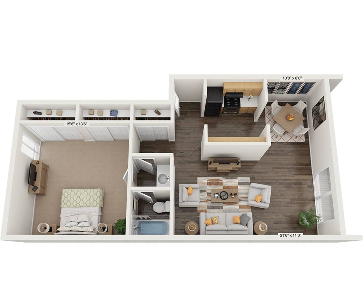 Floorplan diagram for One Bedroom Oceana, showing 1 bedroom