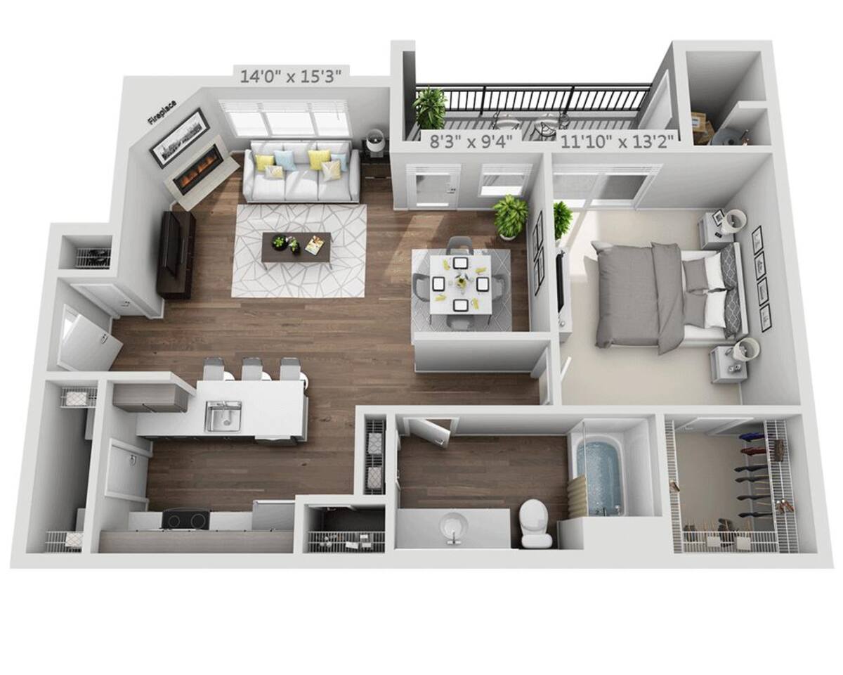 Floorplan diagram for Plan A1C, showing 1 bedroom