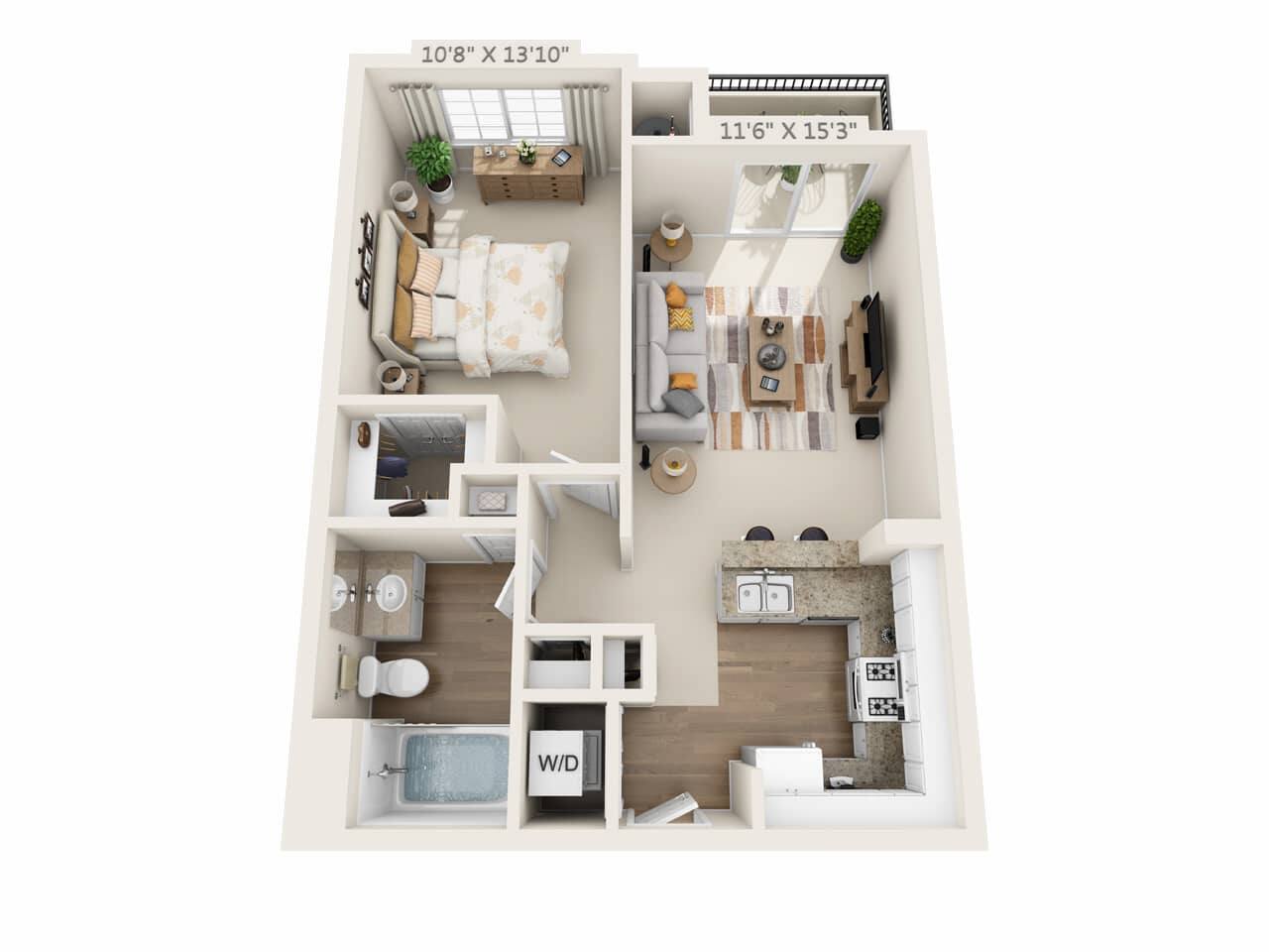 Floorplan diagram for Cascal, showing 1 bedroom