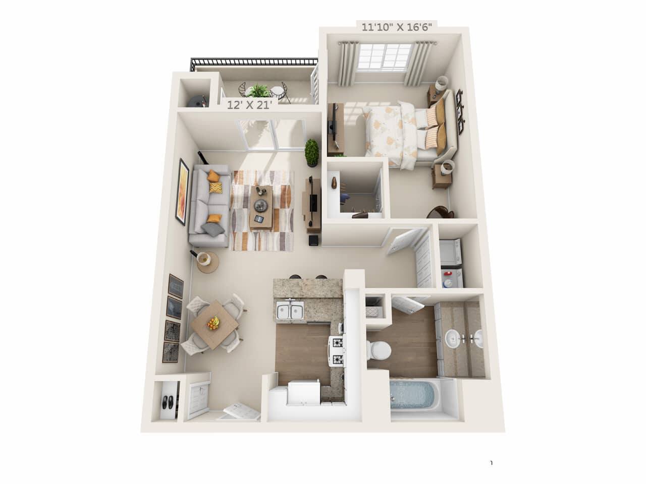 Floorplan diagram for Florencia, showing 1 bedroom