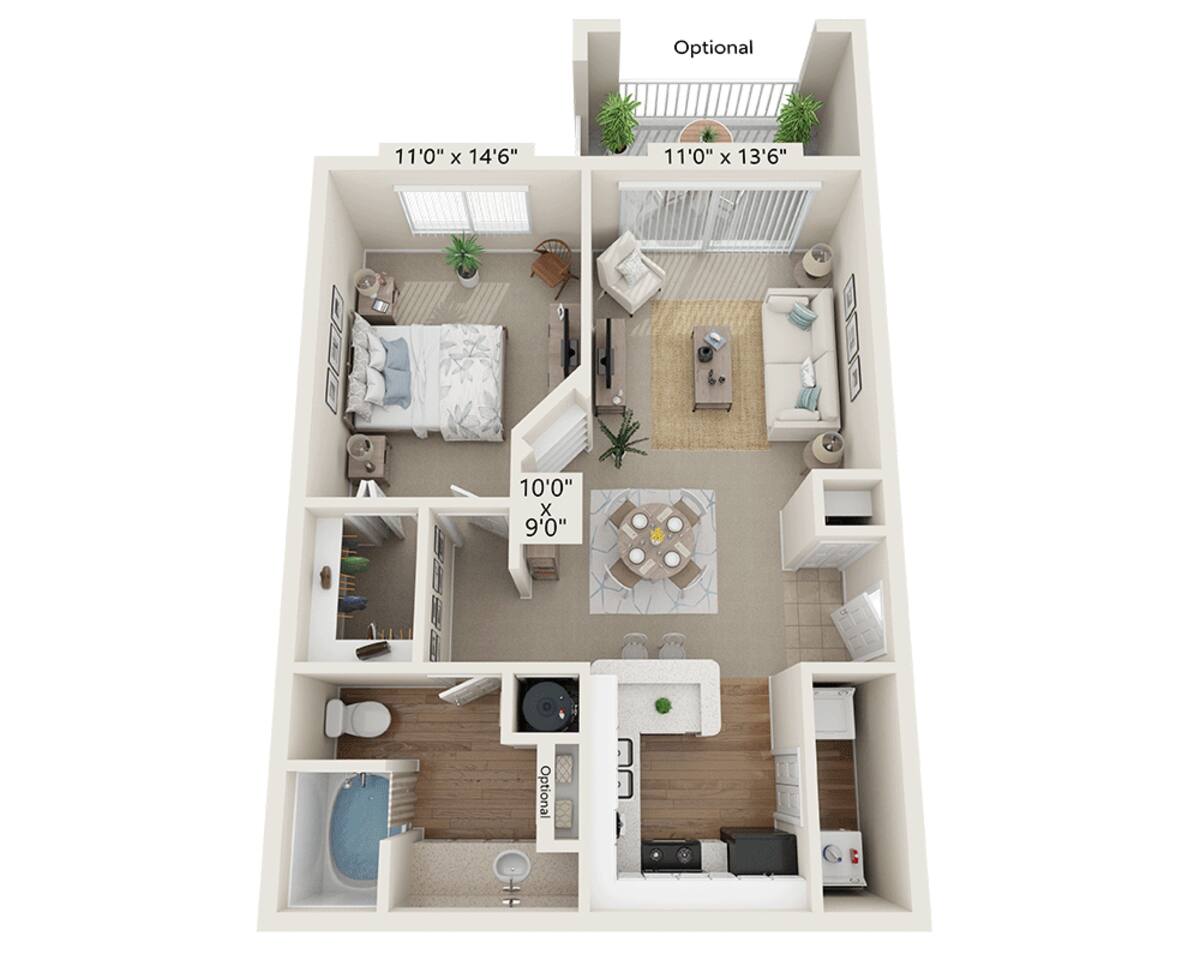 Floorplan diagram for Azalea, showing 1 bedroom