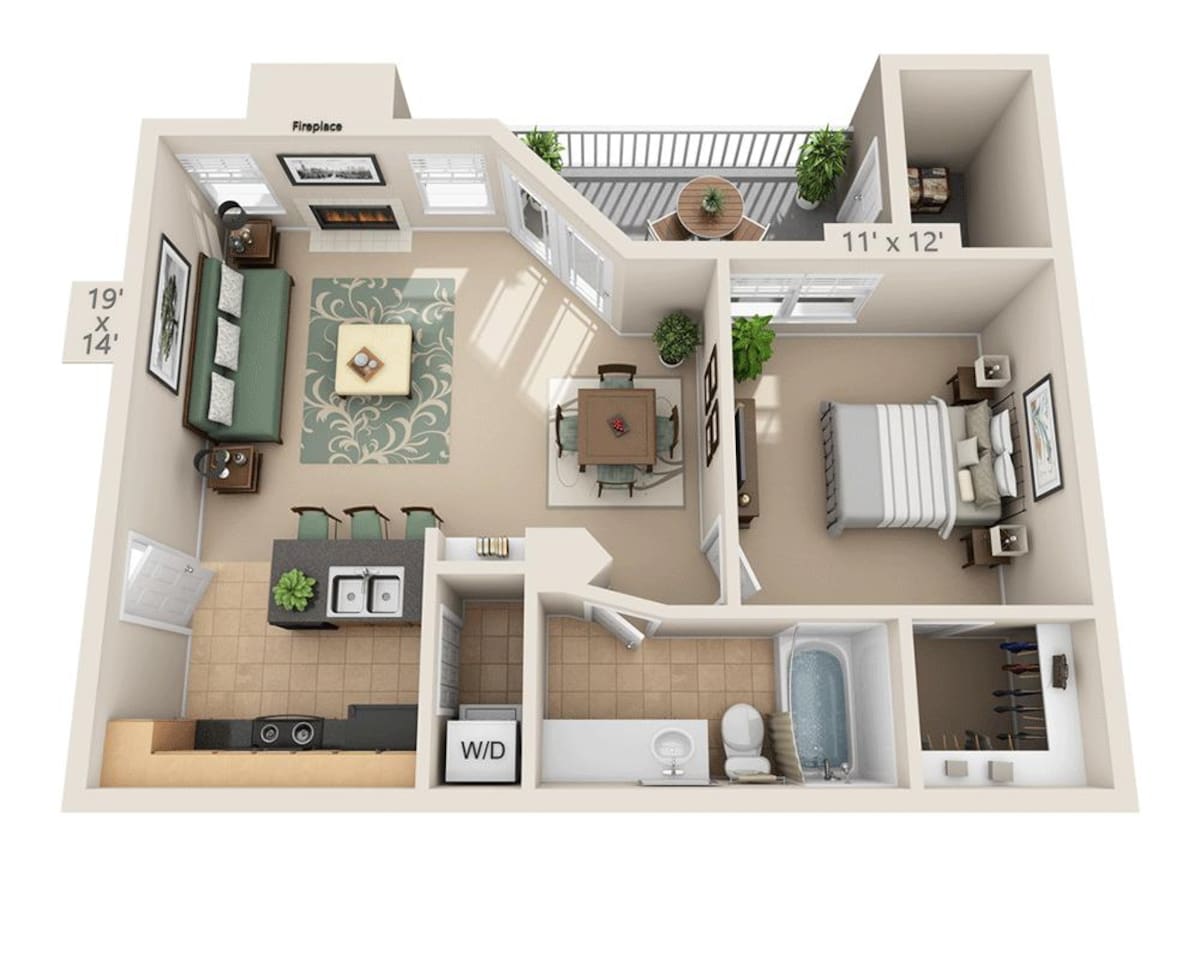 Floorplan diagram for The Cleary, showing 1 bedroom