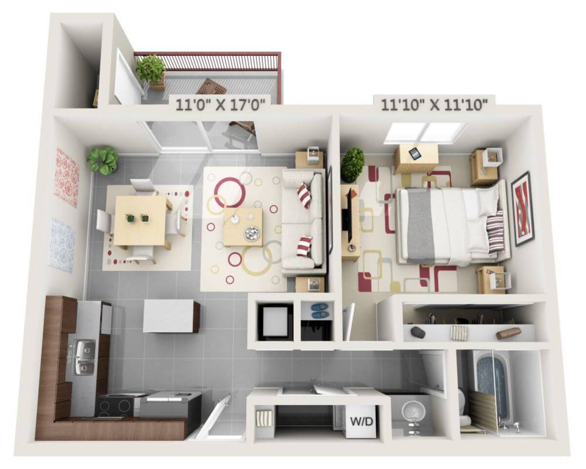 Floorplan diagram for Delmonico (A1B), showing 1 bedroom