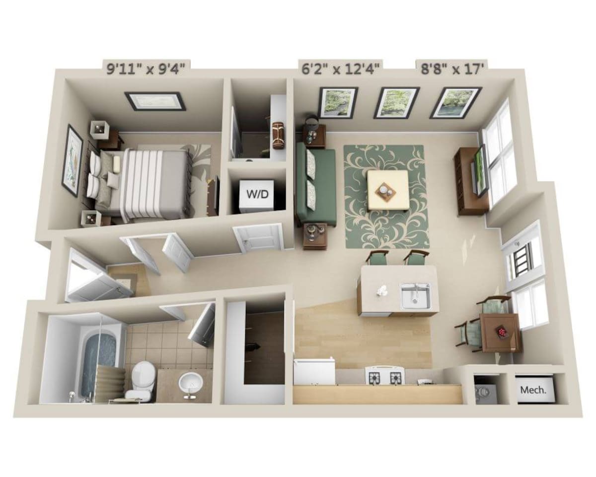 Floorplan diagram for Studio E1A, showing Studio