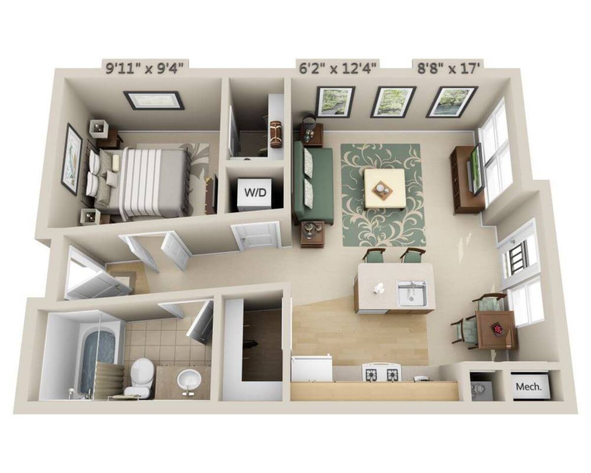 Floorplan diagram for Studio E1A, showing Studio