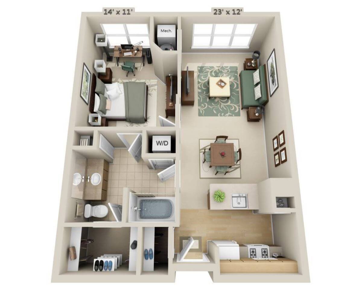 Floorplan diagram for One Bedroom A1D, showing 1 bedroom