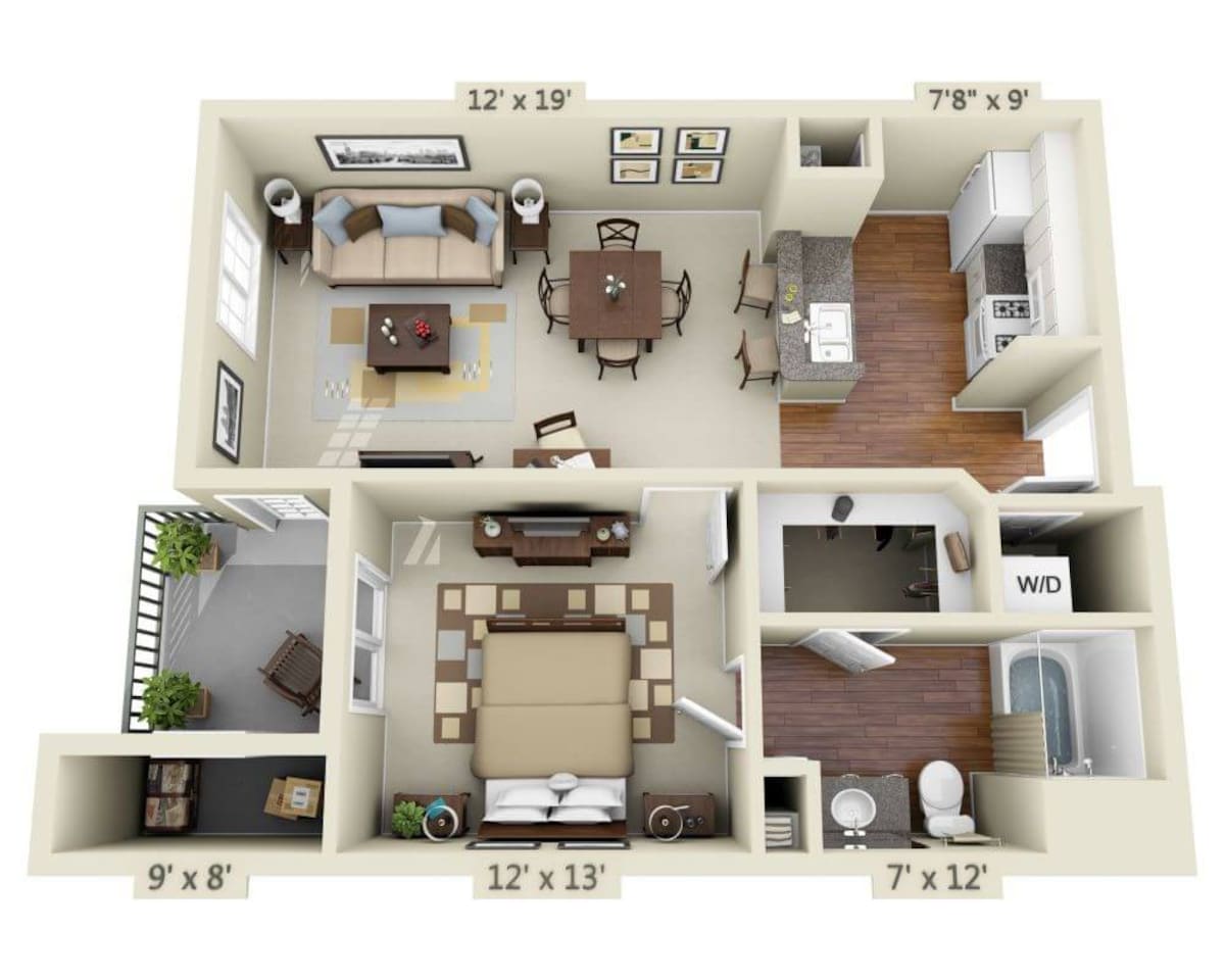 Floorplan diagram for Plan A1B/A1C, showing 1 bedroom