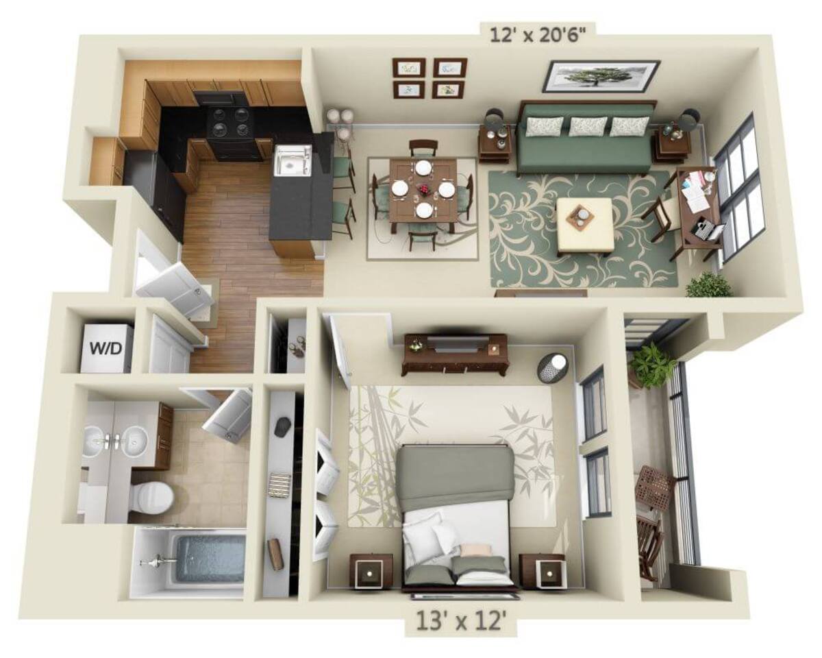 Floorplan diagram for Balboa A1B, showing 1 bedroom