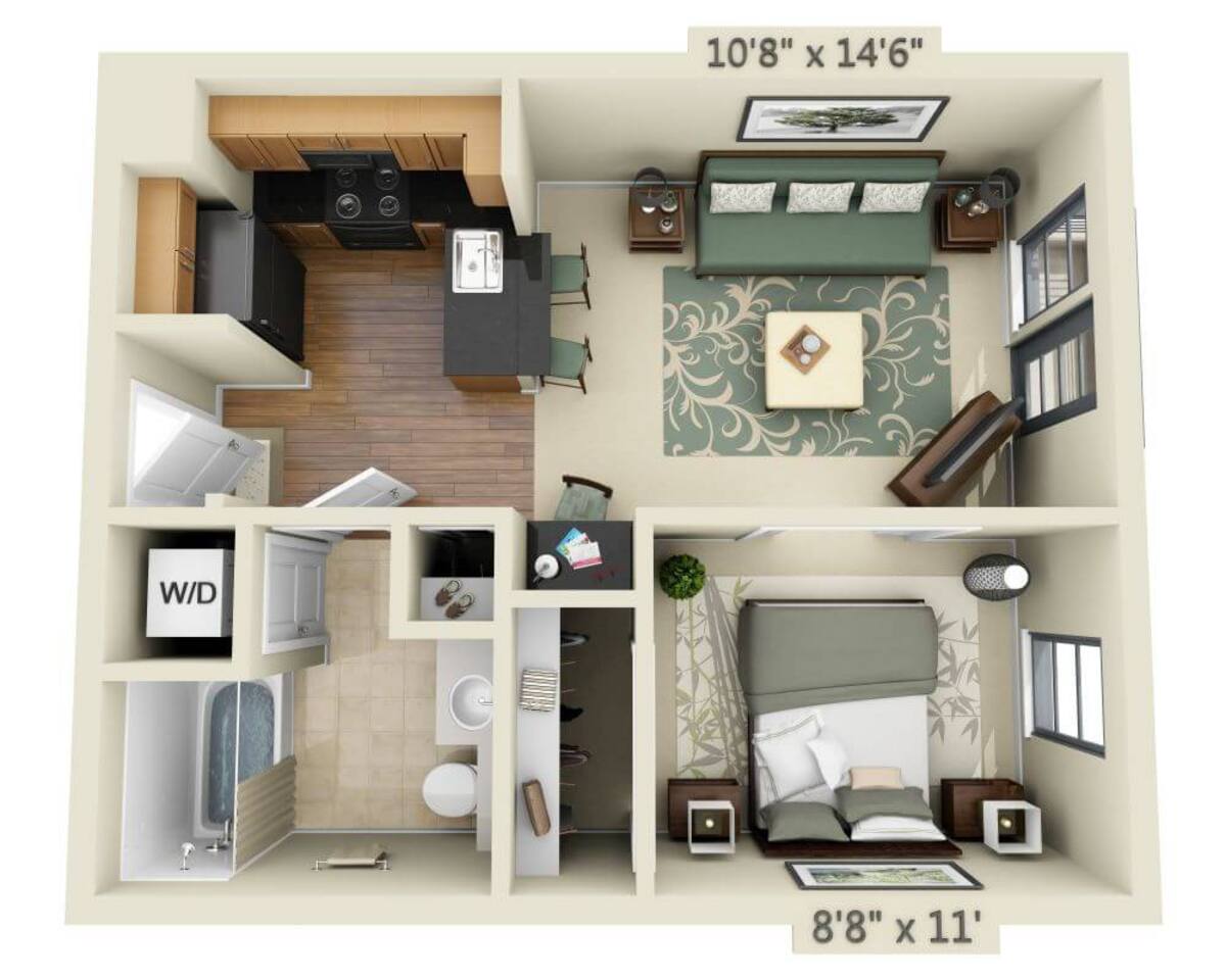 Floorplan diagram for Rossi A1A, showing 1 bedroom