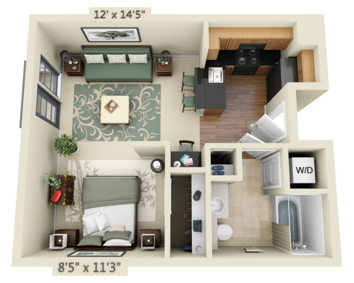 Floorplan diagram for Yerba Buena E1A, showing Studio