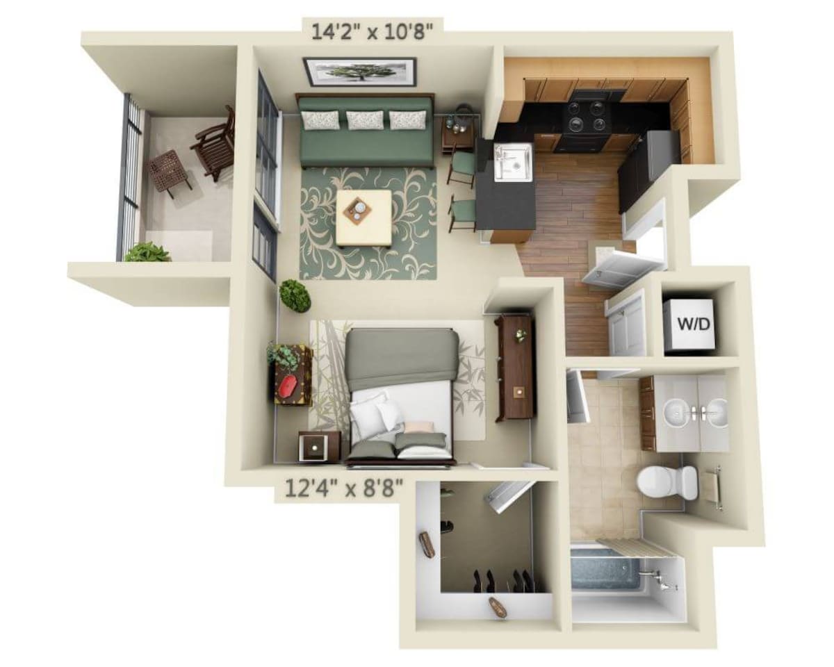 Floorplan diagram for Yerba Buena E1B, showing Studio