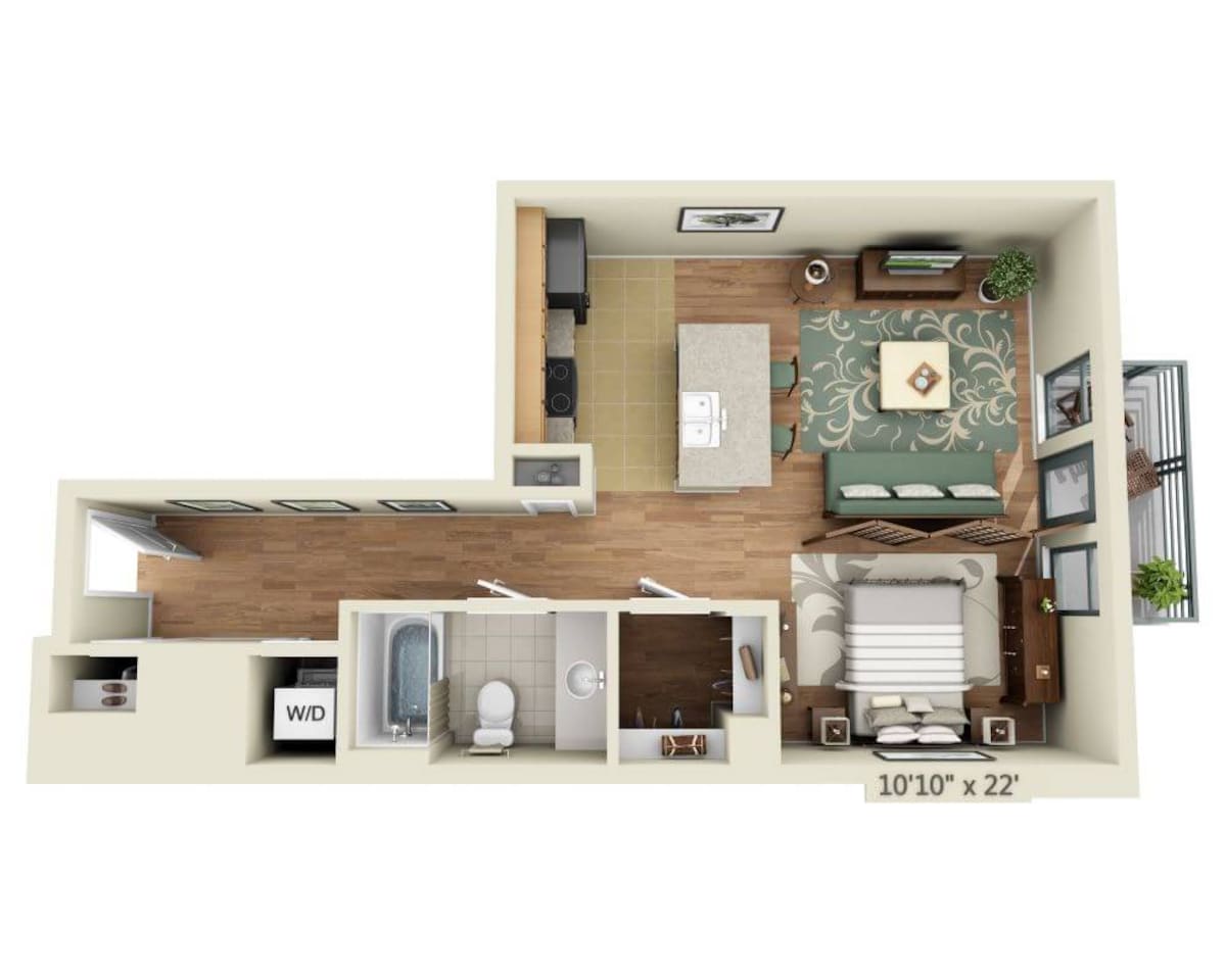 Floorplan diagram for STUDIO FLAT (E1B), showing Studio