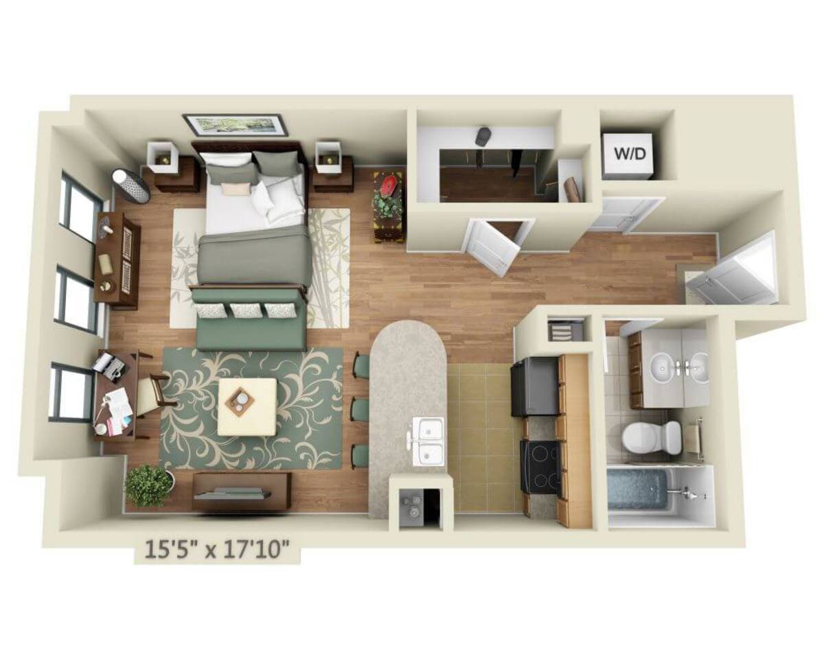 Floorplan diagram for STUDIO FLAT (E1C), showing Studio