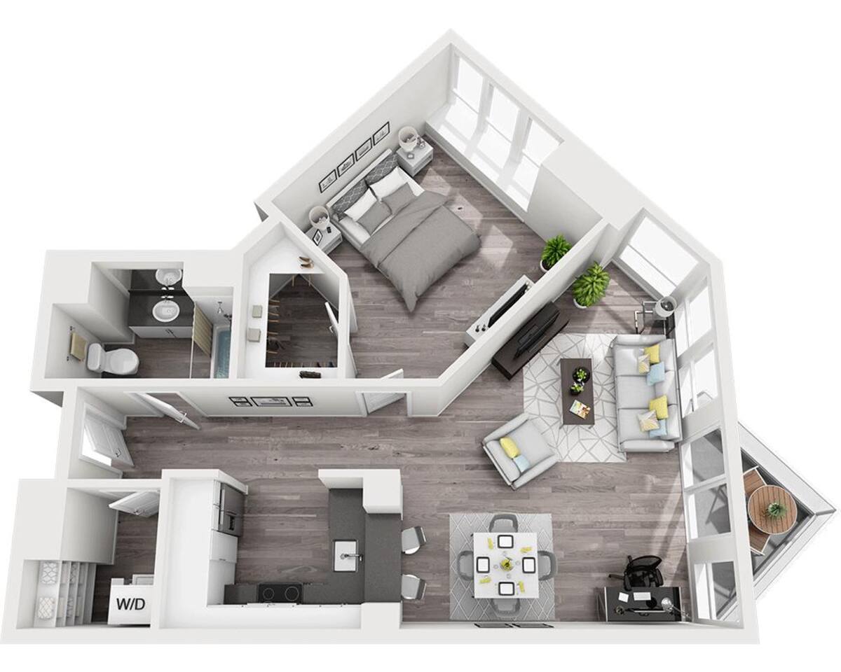 Floorplan diagram for Plan A1B, showing 1 bedroom