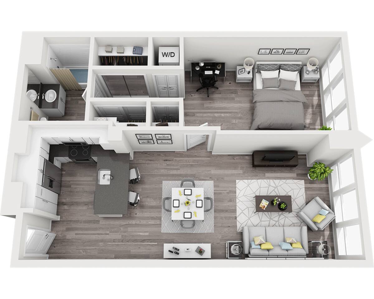 Floorplan diagram for Plan A1E, showing 1 bedroom