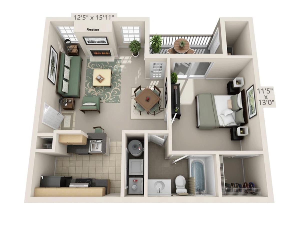 Floorplan diagram for Bentley, showing 1 bedroom