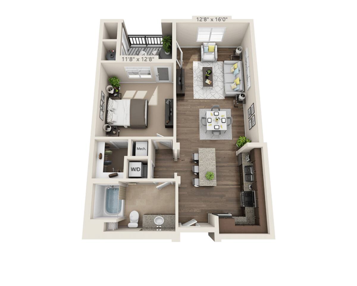 Floorplan diagram for One Bedroom A1F, showing 1 bedroom