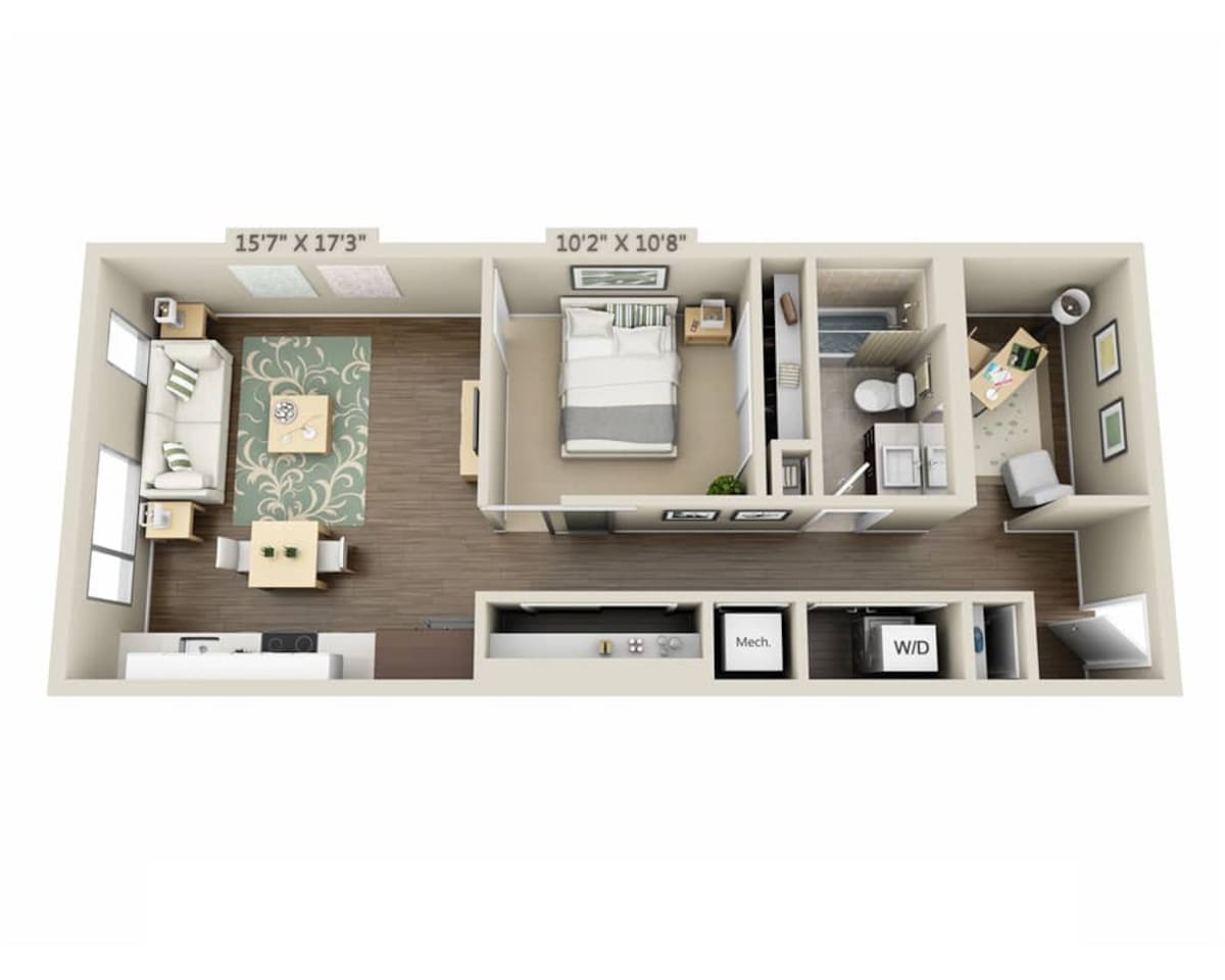 Floorplan diagram for One Bedroom A1RL, showing 1 bedroom