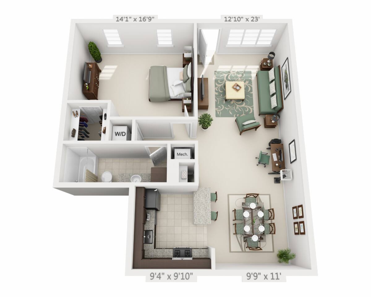 Floorplan diagram for One Bedroom A1C, showing 1 bedroom