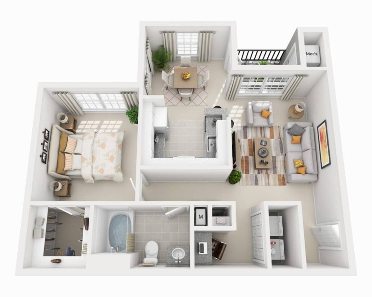 Floorplan diagram for One Bedroom A1B, showing 1 bedroom