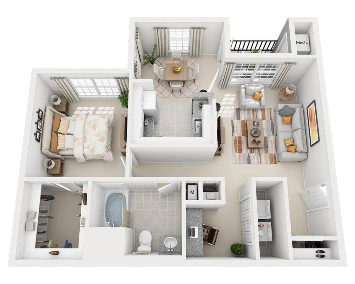 Floorplan diagram for One Bedroom A1D, showing 1 bedroom