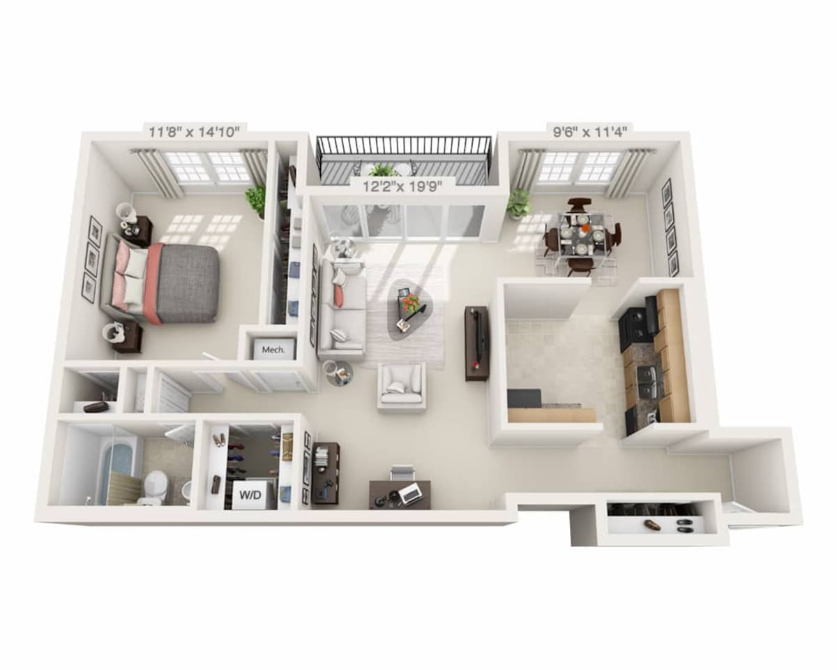 Floorplan diagram for One Bedroom A1A, showing 1 bedroom