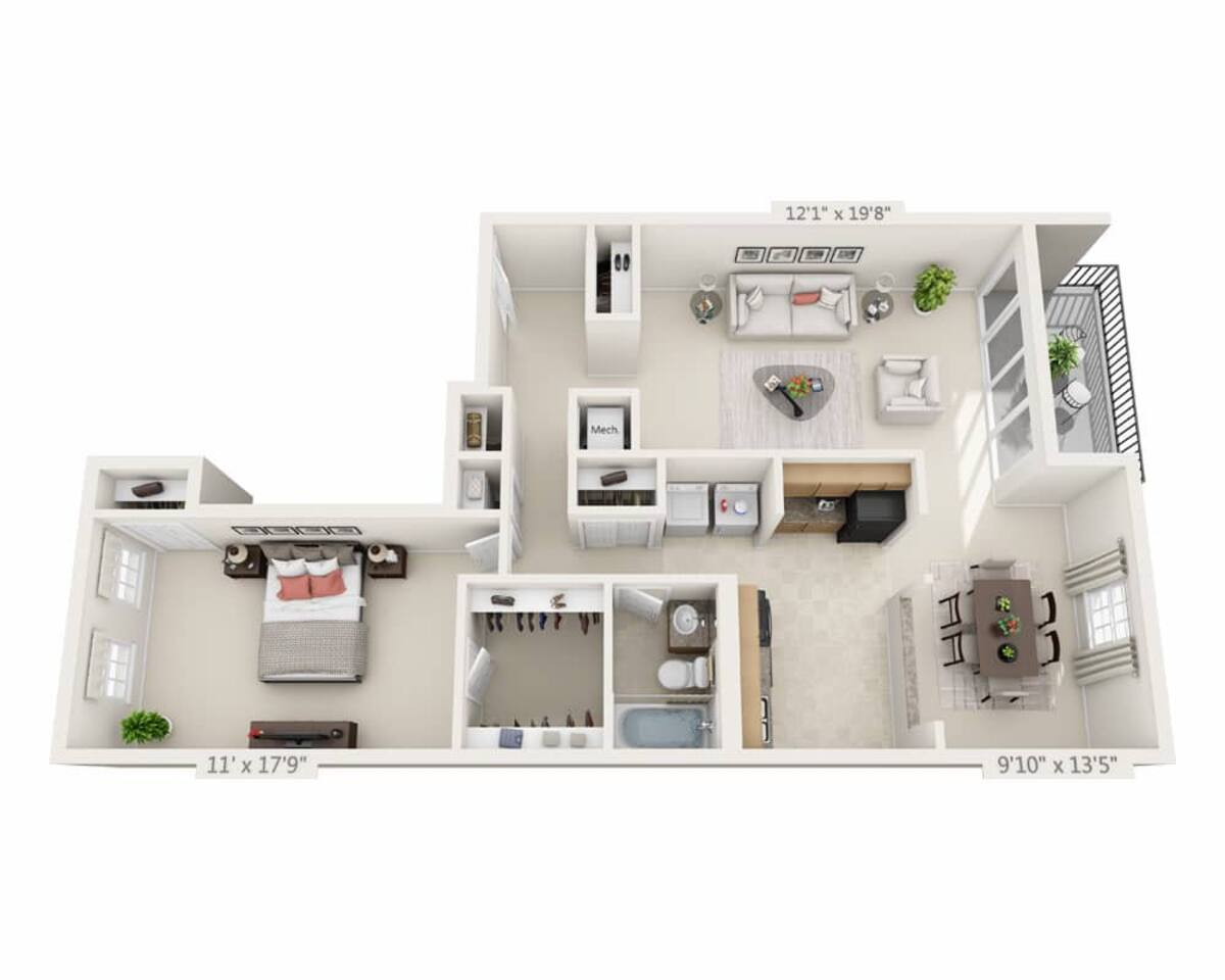 Floorplan diagram for One Bedroom A1D, showing 1 bedroom