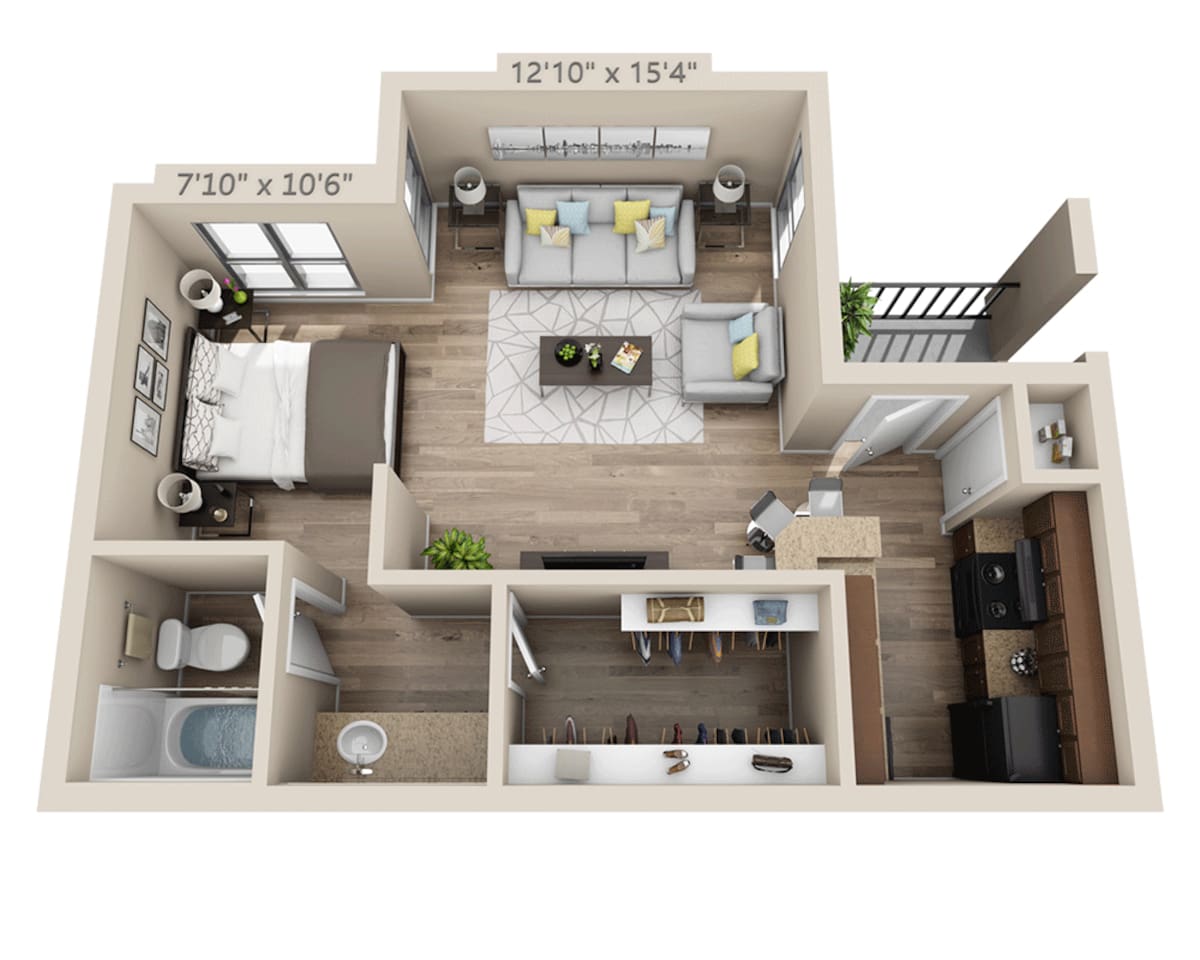 Floorplan diagram for Studio E1CW, showing Studio