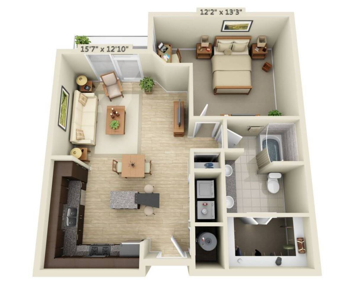 Floorplan diagram for One Bedroom A1D, showing 1 bedroom