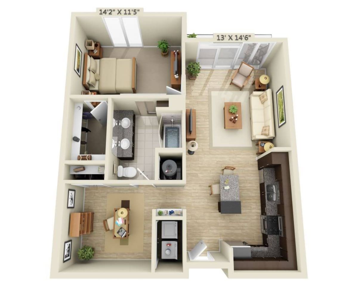 Floorplan diagram for One Bedroom Den Penthouse A1AD, showing 1 bedroom