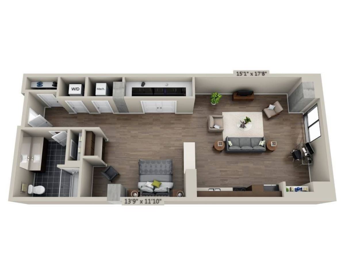 Floorplan diagram for E1C, showing Studio