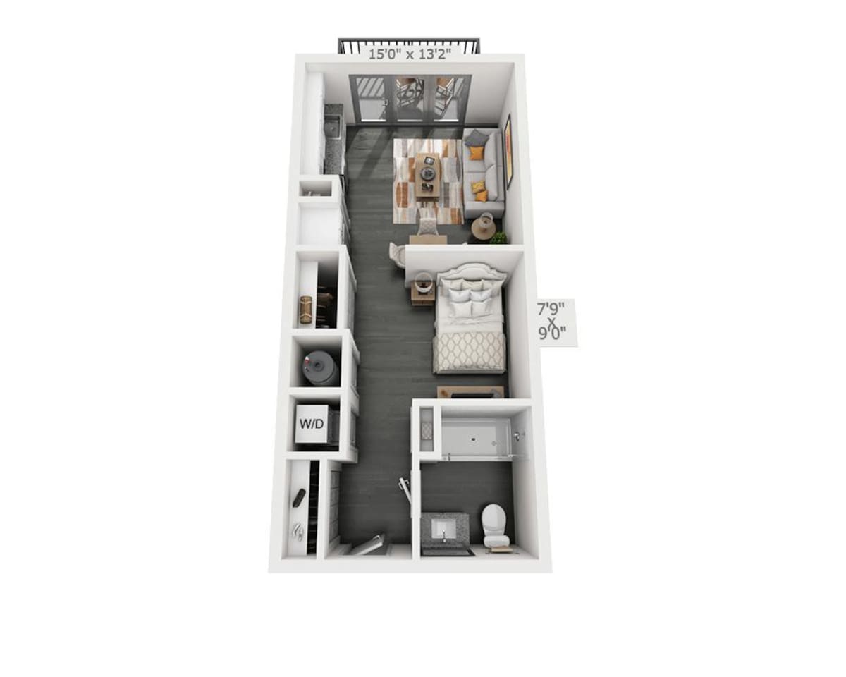 Floorplan diagram for Studio E1A, showing Studio