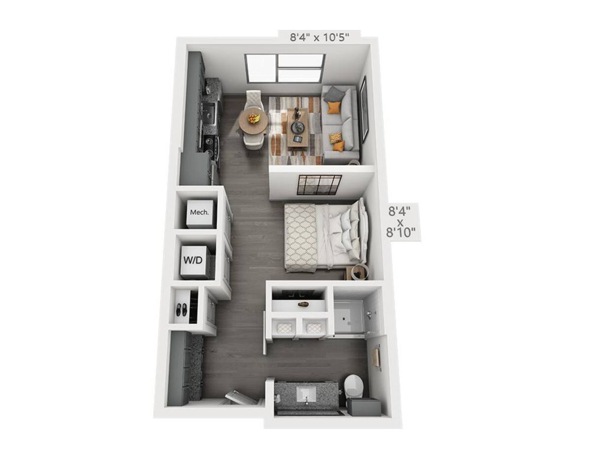 Floorplan diagram for Studio E1B-II, showing Studio