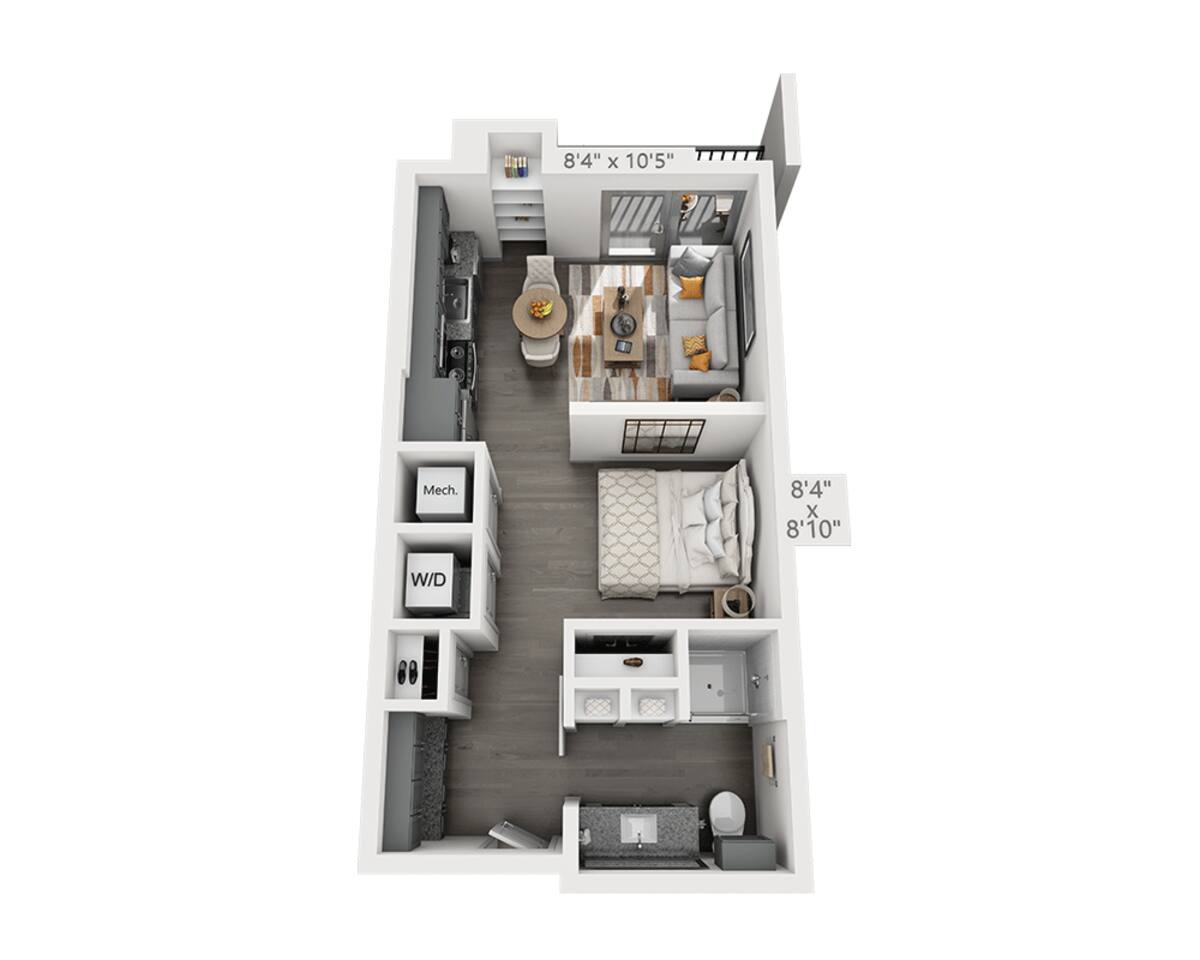 Floorplan diagram for Studio E1C-II, showing Studio