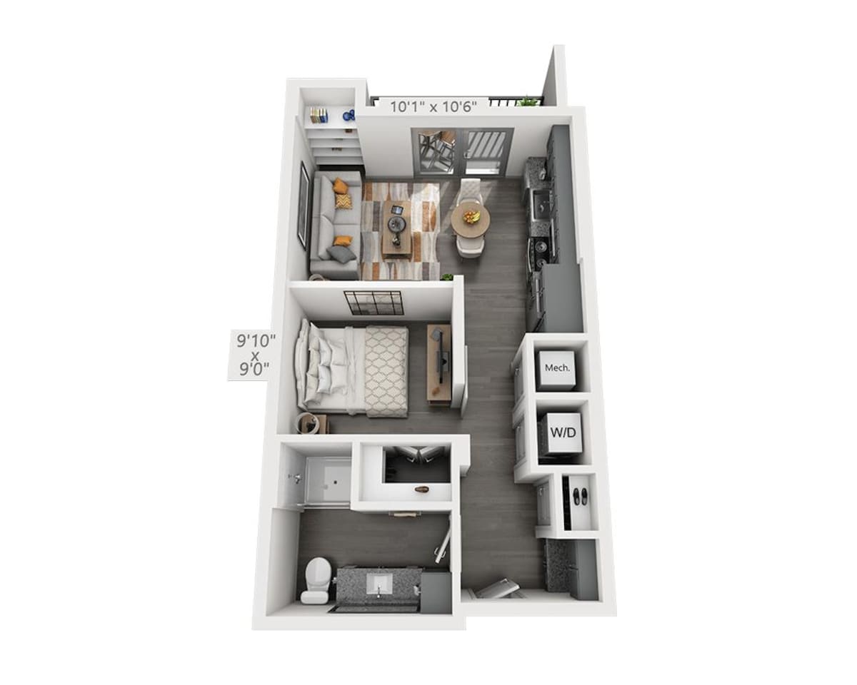 Floorplan diagram for Studio E1F-II, showing Studio