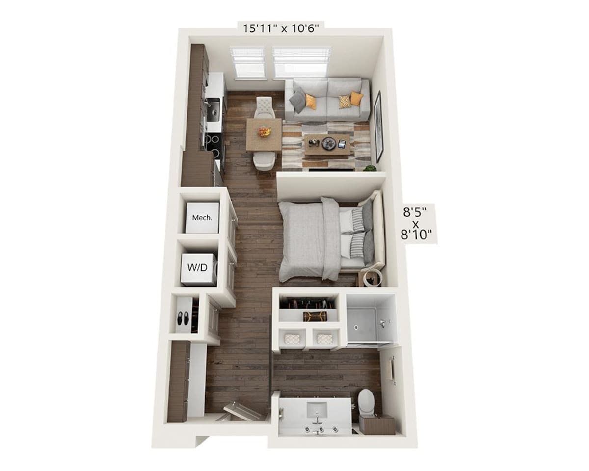 Floorplan diagram for Studio E1A-III, showing Studio
