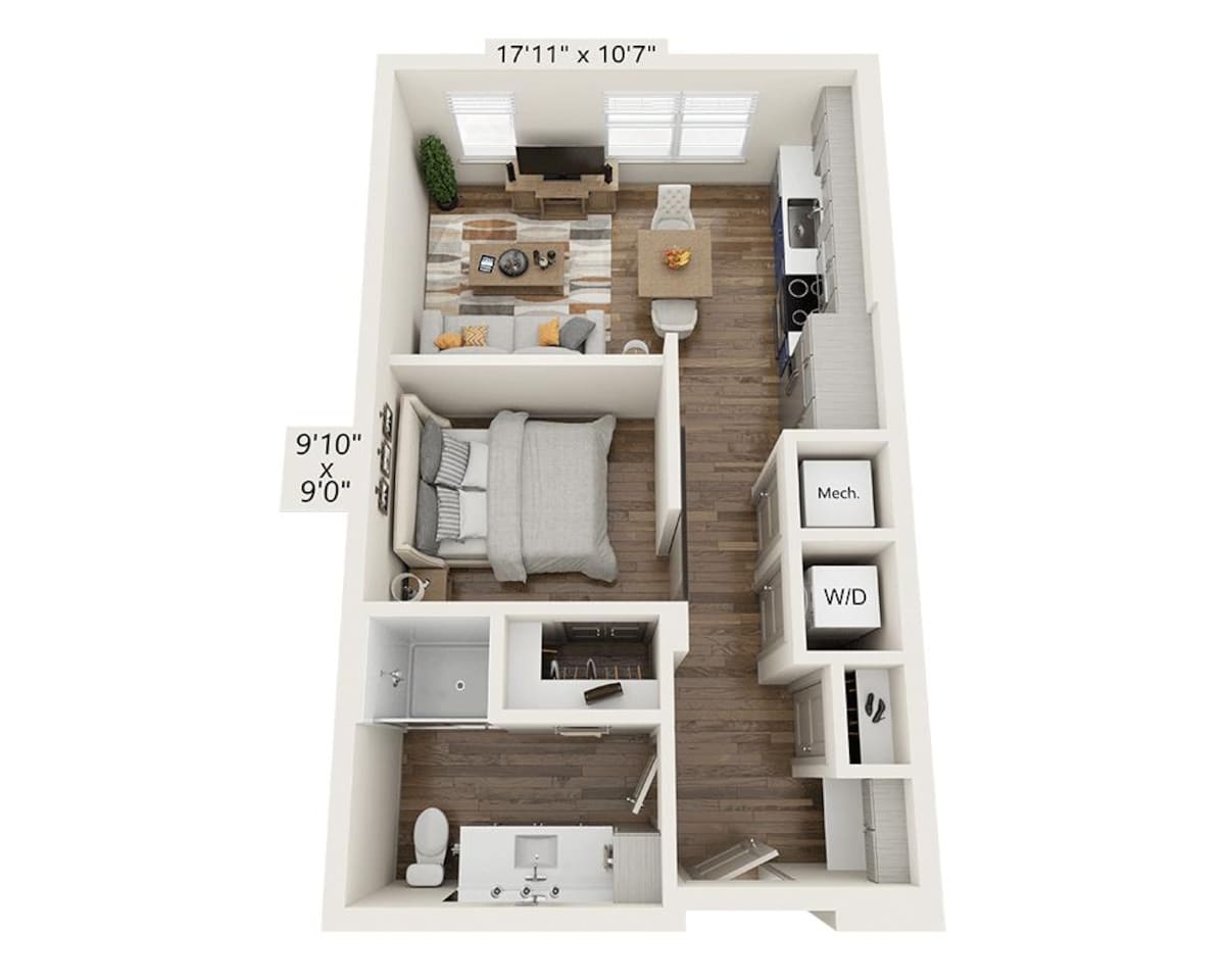 Floorplan diagram for Studio E1C-III, showing Studio