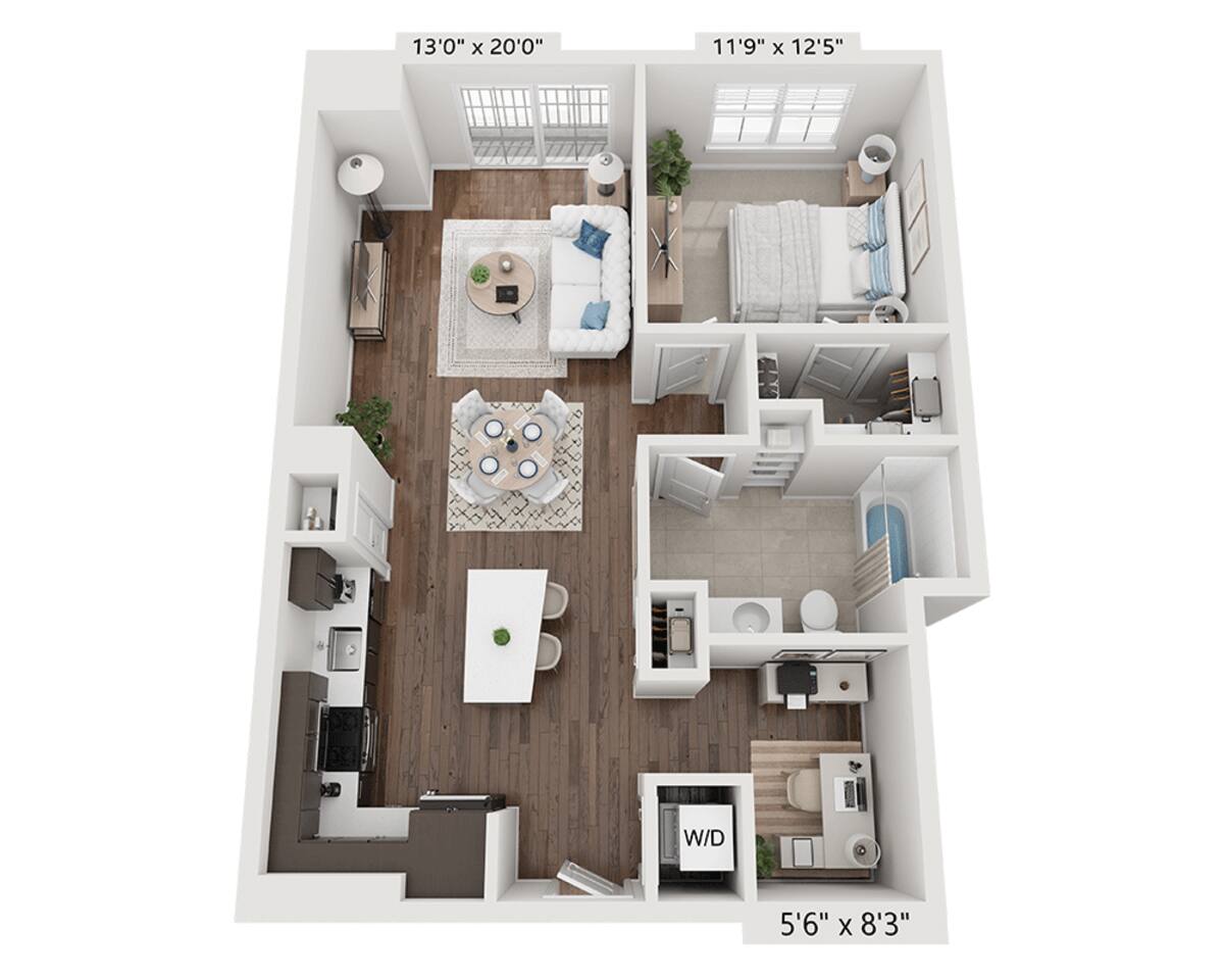 Floorplan diagram for One Bedroom A1B, showing 1 bedroom