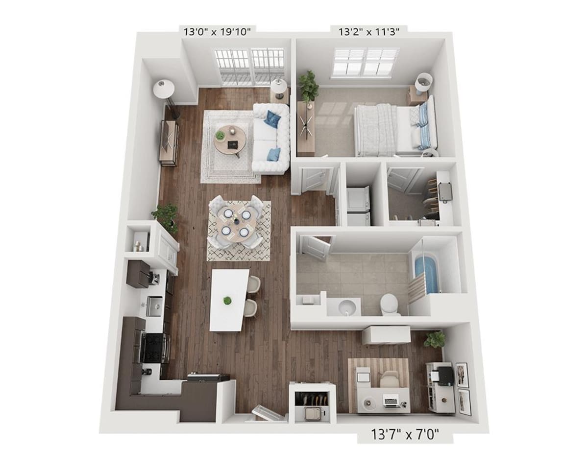 Floorplan diagram for One Bedroom A1C, showing 1 bedroom