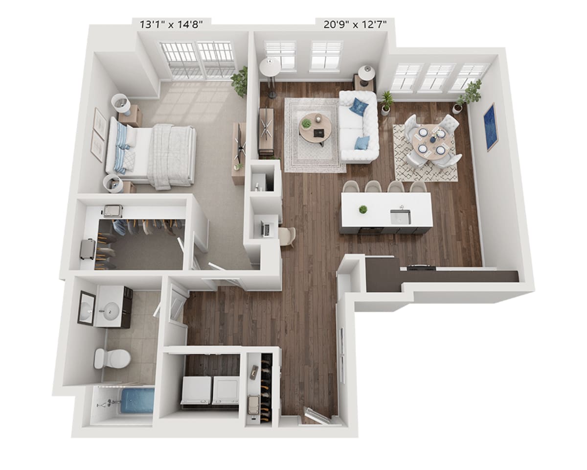 Floorplan diagram for One Bedroom A1D, showing 1 bedroom