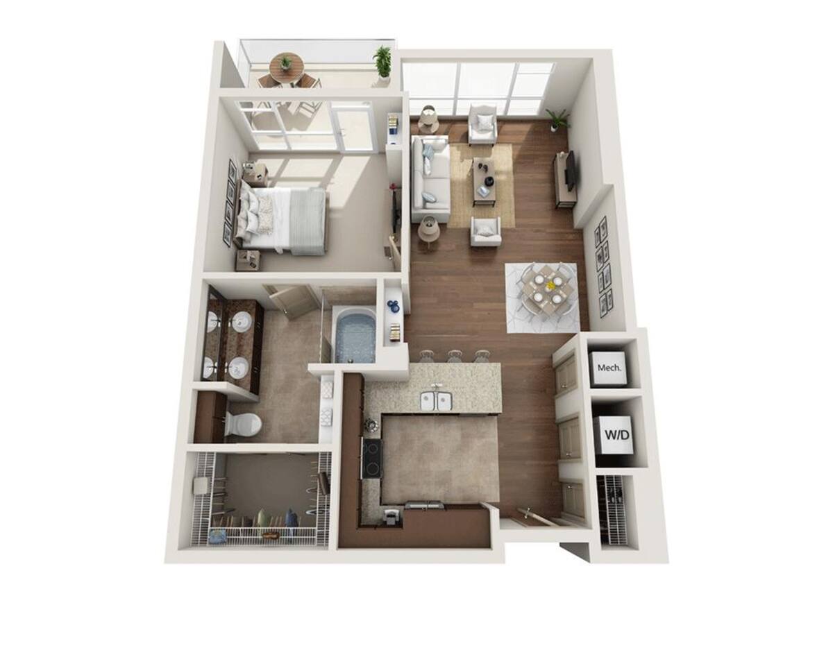 Floorplan diagram for Plan B (A1B), showing 1 bedroom