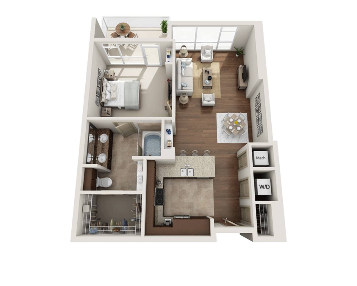 Floorplan diagram for Plan B (A1B), showing 1 bedroom