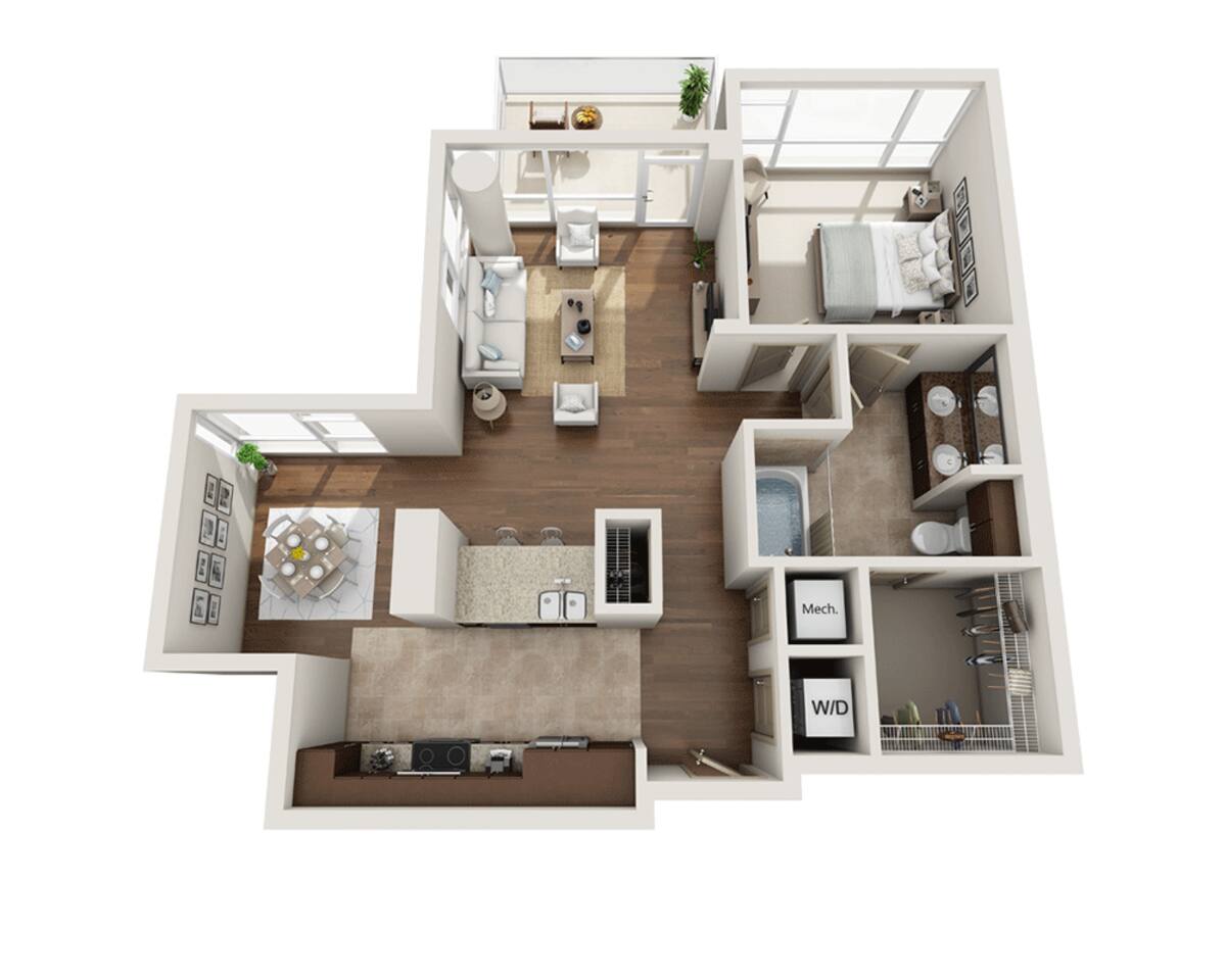 Floorplan diagram for Plan C (A1C), showing 1 bedroom