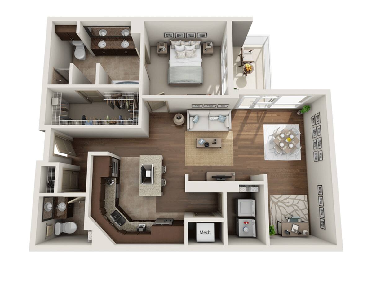 Floorplan diagram for Plan K (A1.5D), showing 1 bedroom