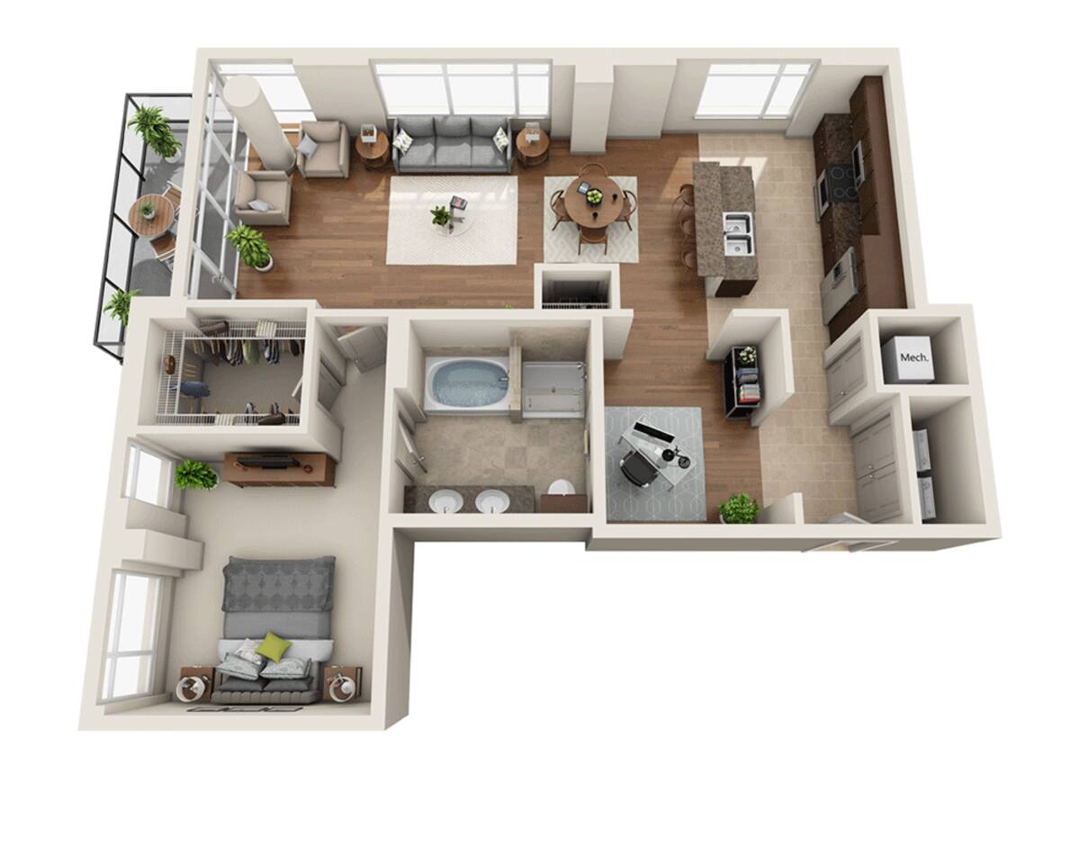Floorplan diagram for Plan L (A1BD), showing 1 bedroom