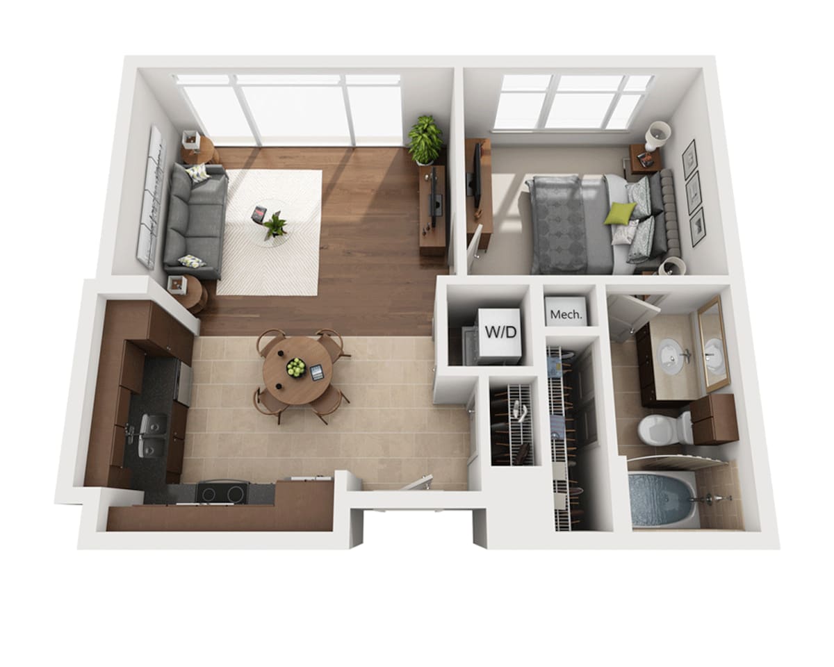 Floorplan diagram for Plan A (A1A), showing 1 bedroom