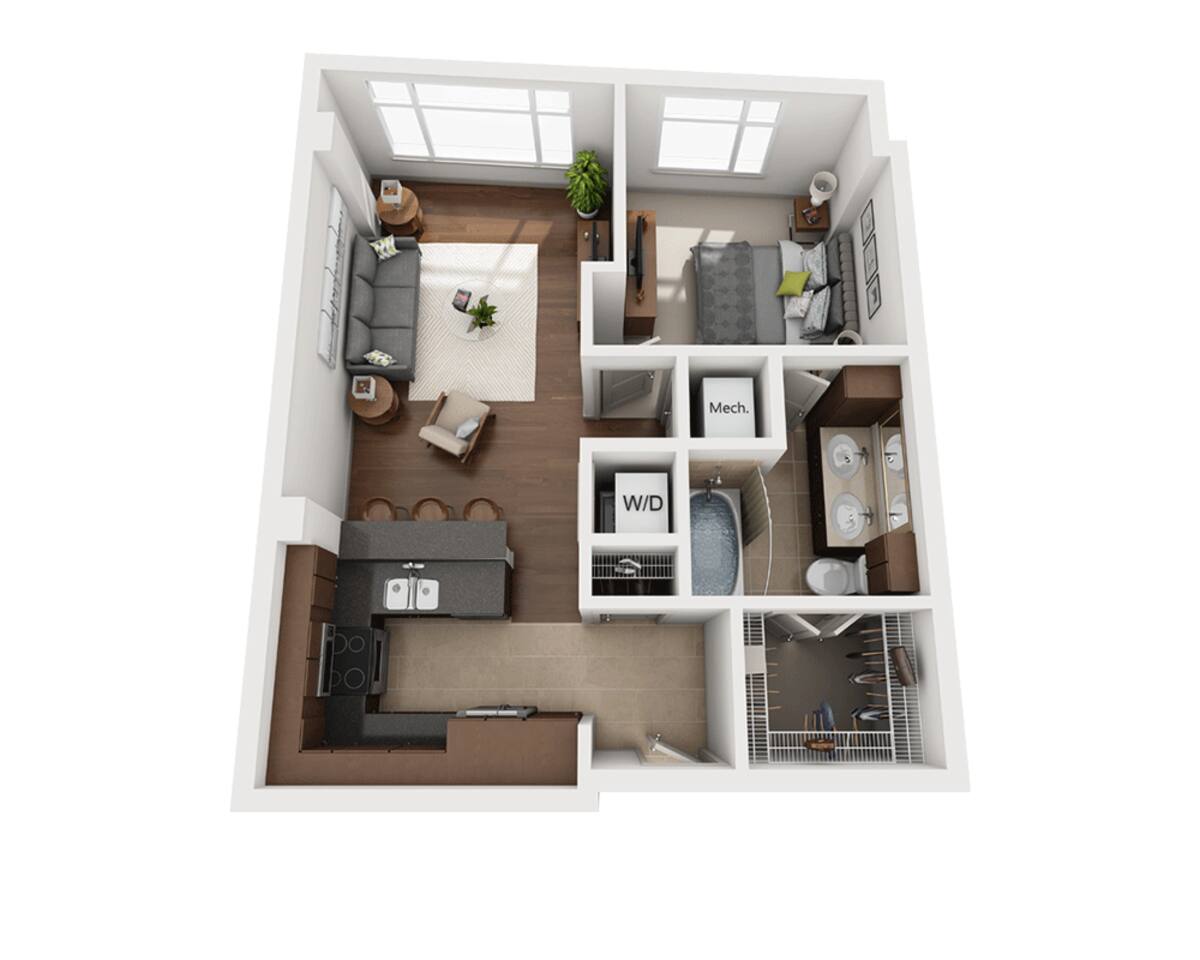 Floorplan diagram for Plan B (A1B), showing 1 bedroom