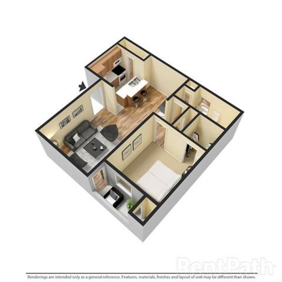 Floorplan diagram for 1 BEDROOM 1 BATH, showing 1 bedroom